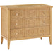 Santos 3-Drawer Chest by Currey and Company. Made from rattan, mahogany, glass, brass in a modern style.