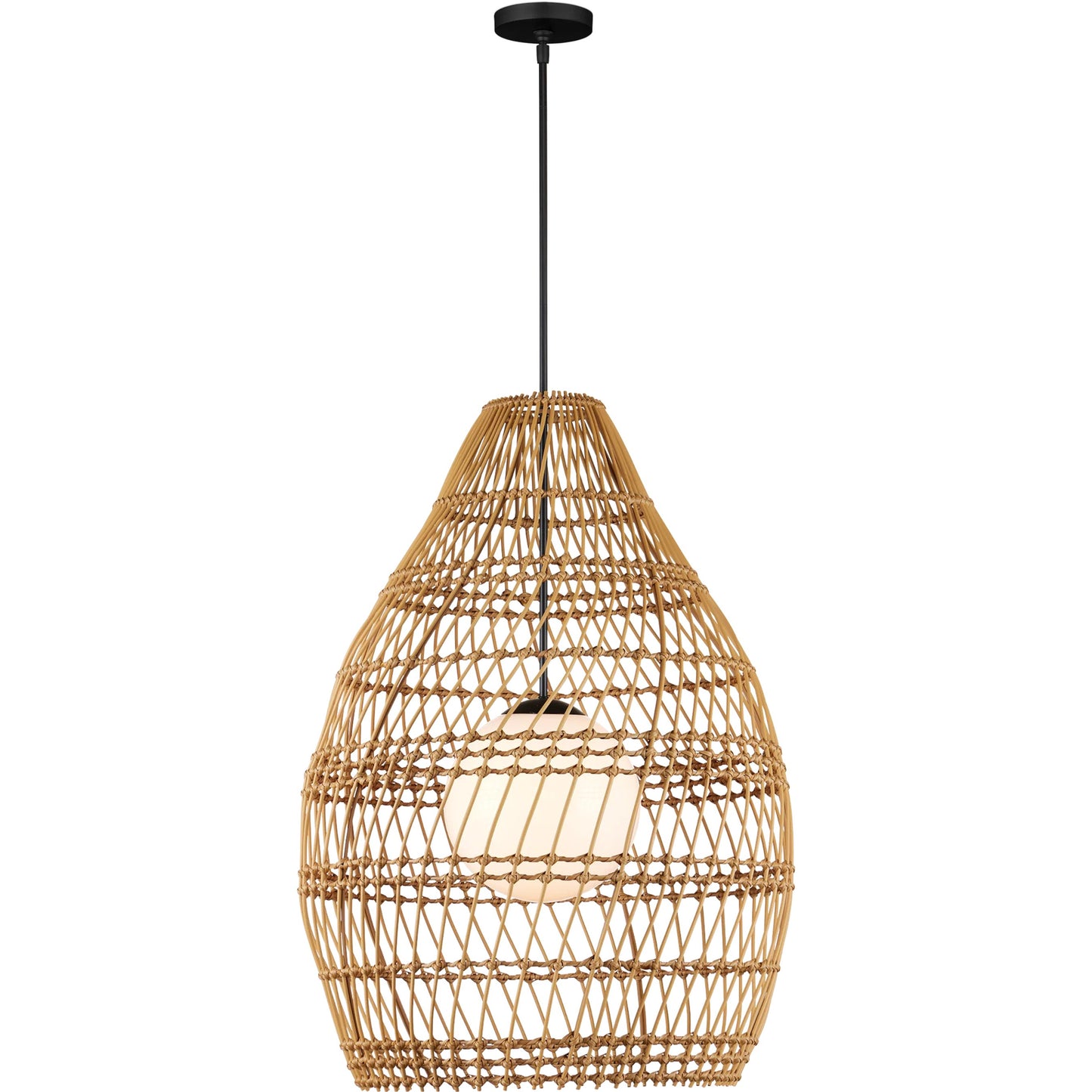 005 SI-2387025 | Additional Silo | Fishtrap Outdoor Pendant by Currey and Company in natural, black, frosted white. Made from all-weather wicker, metal, glass in a unique style.