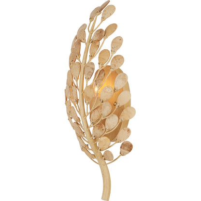 Maypan Wall Sconce by Currey and Company in natural, coco cream. Made from coco shells, wrought iron in a modern style.