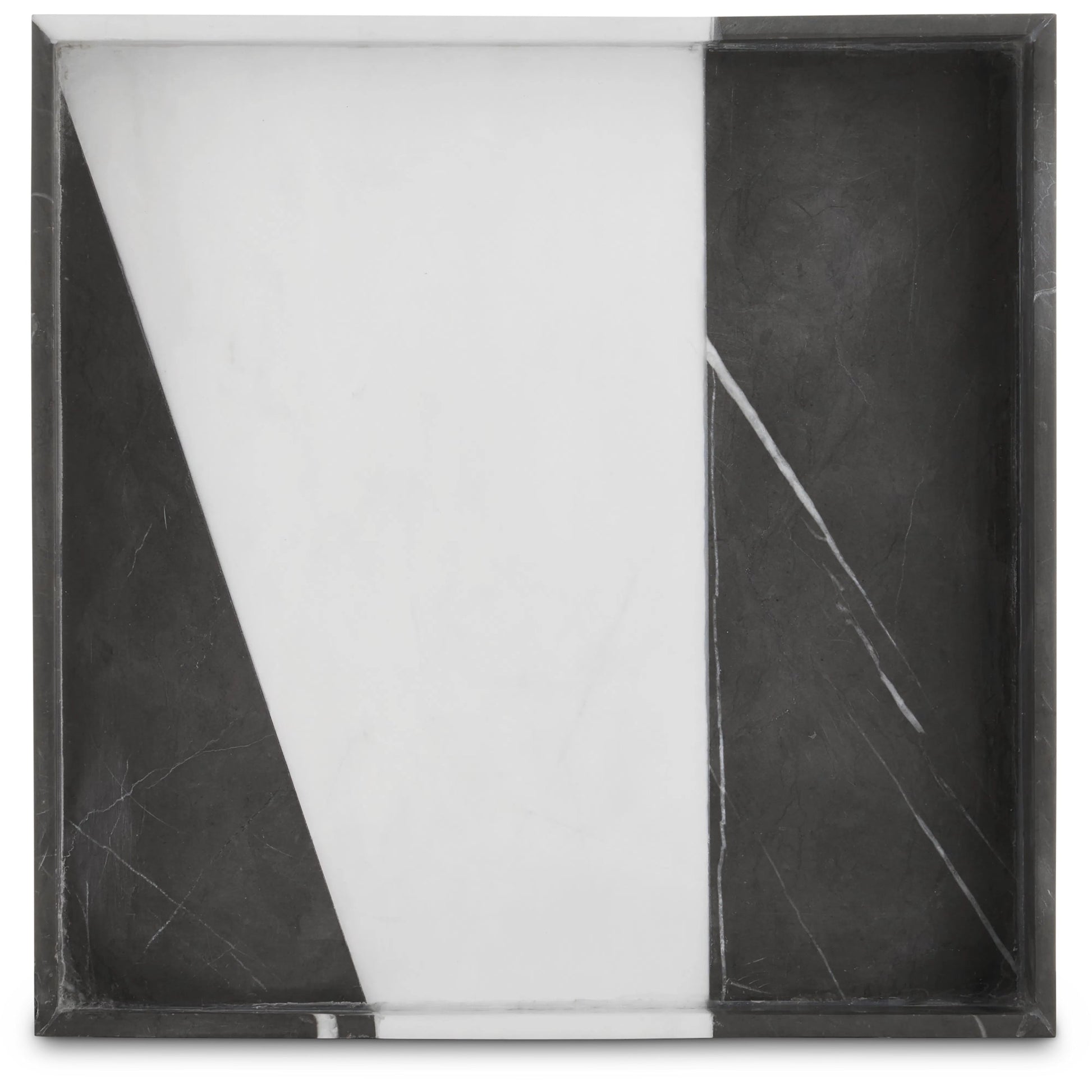 Sena Marble Tray by Currey and Company in black, white. Made from marble, dolomite in a modern style.