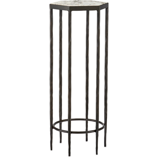 Tosi Marble Accent Table by Currey and Company in dark graphite, natural. Made from iron, alaska granite in a modern style.