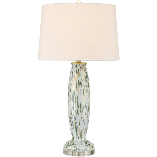 Motte Table Lamp by Currey and Company in white, green, pale pink, clear. Made from glass, optic crystal in a unique style.