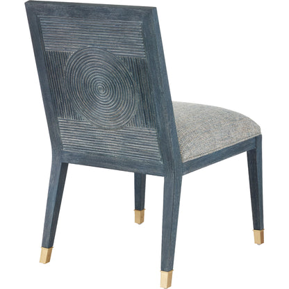 Santos Side Chair by Currey and Company. Made from mahogany, rattan, brass in a modern style.
