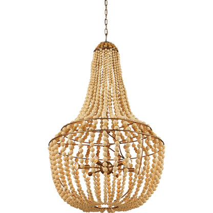 Penelope Chandelier by Currey and Company in beige, antique brass. Made from iron, fabric, brass in a coastal style.
