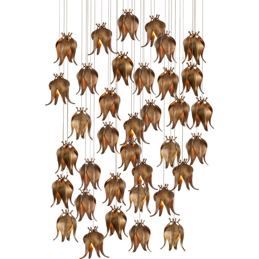 Iota 36-LIGHT Multi-Drop Pendant by Currey and Company in antique brass, silver. Made from brass in a modern style.