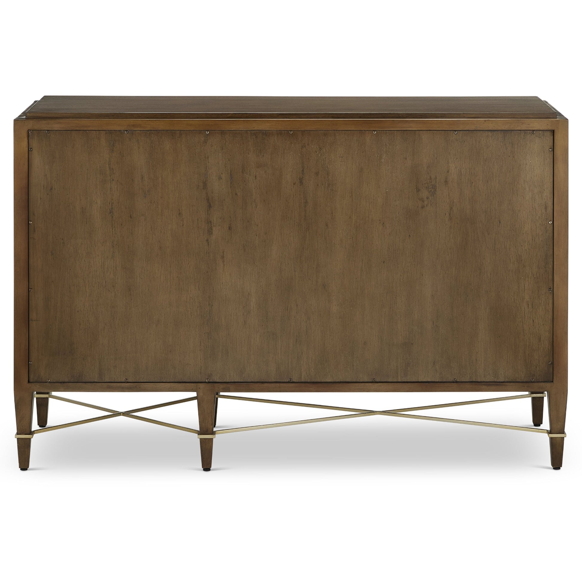 Verona Three-Drawer Chest by Currey and Company in lacquered black linen, champagne. Made from black linen, mahogany, brass, iron in a traditional style.