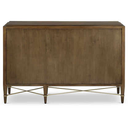 Verona Three-Drawer Chest by Currey and Company in lacquered black linen, champagne. Made from black linen, mahogany, brass, iron in a traditional style.