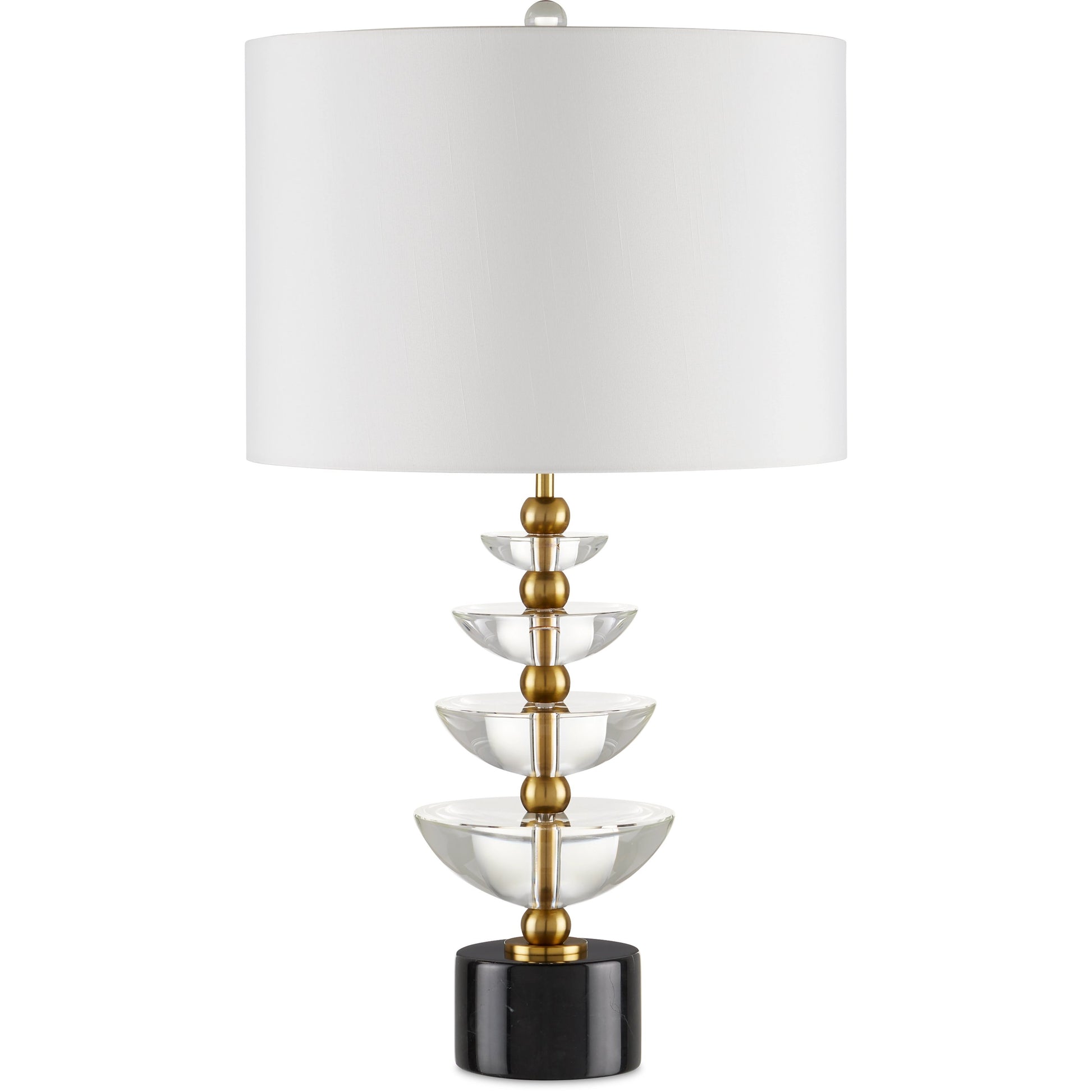 Waterfall Table Lamp by Currey and Company in clear, natural, brass. Made from optic crystal, marble, metal in a modern style.