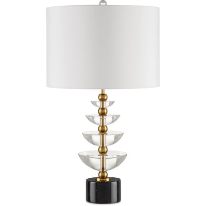 Waterfall Table Lamp by Currey and Company in clear, natural, brass. Made from optic crystal, marble, metal in a modern style.