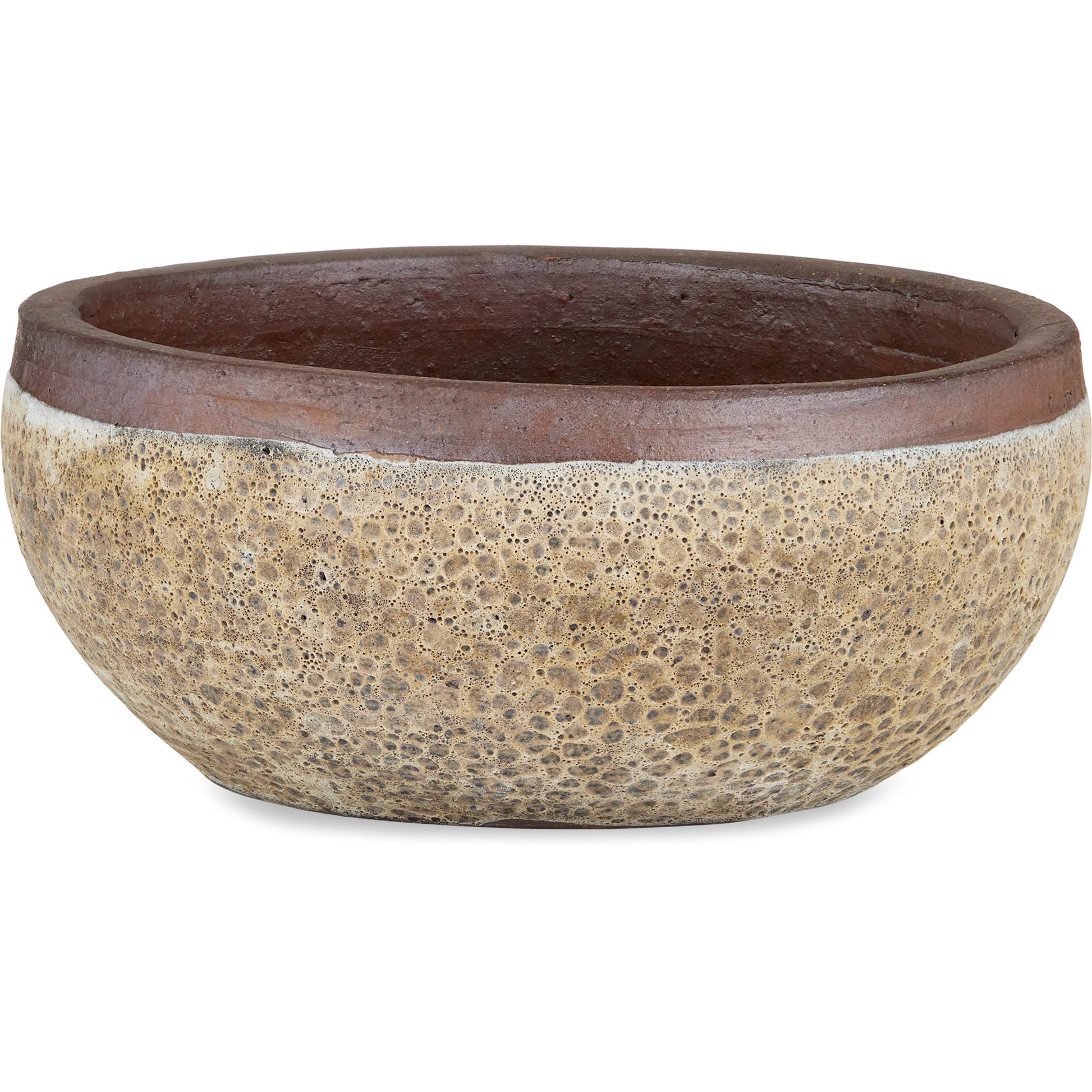 Lyra Beige Planter by Currey and Company in reactive cream. Made from ceramic in a modern style.