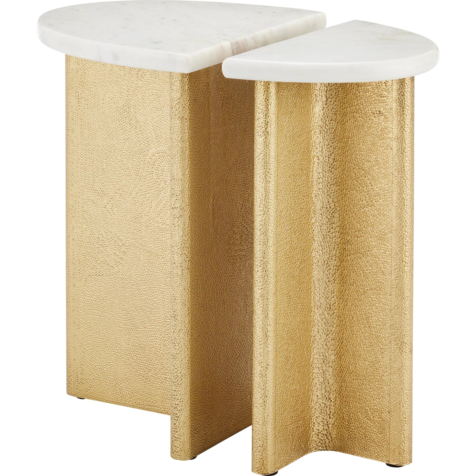 Doublet Marble Accent Table Set by Currey and Company in white, antique brass. Made from banswara marble, brass, engineered wood in a modern style.
