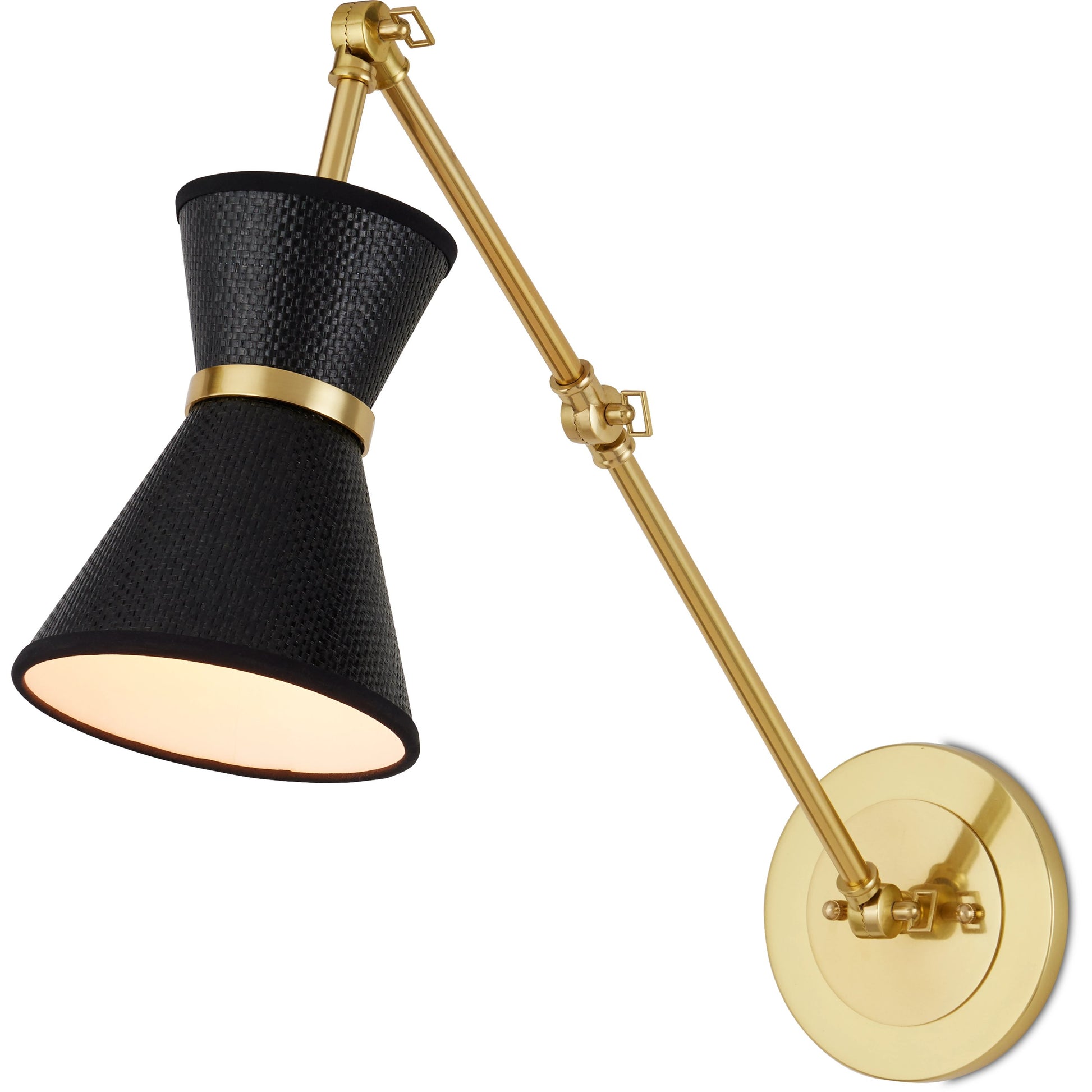 Avignon Wall Sconce by Currey and Company in polished brass, black. Made from metal, paper in a modern style.