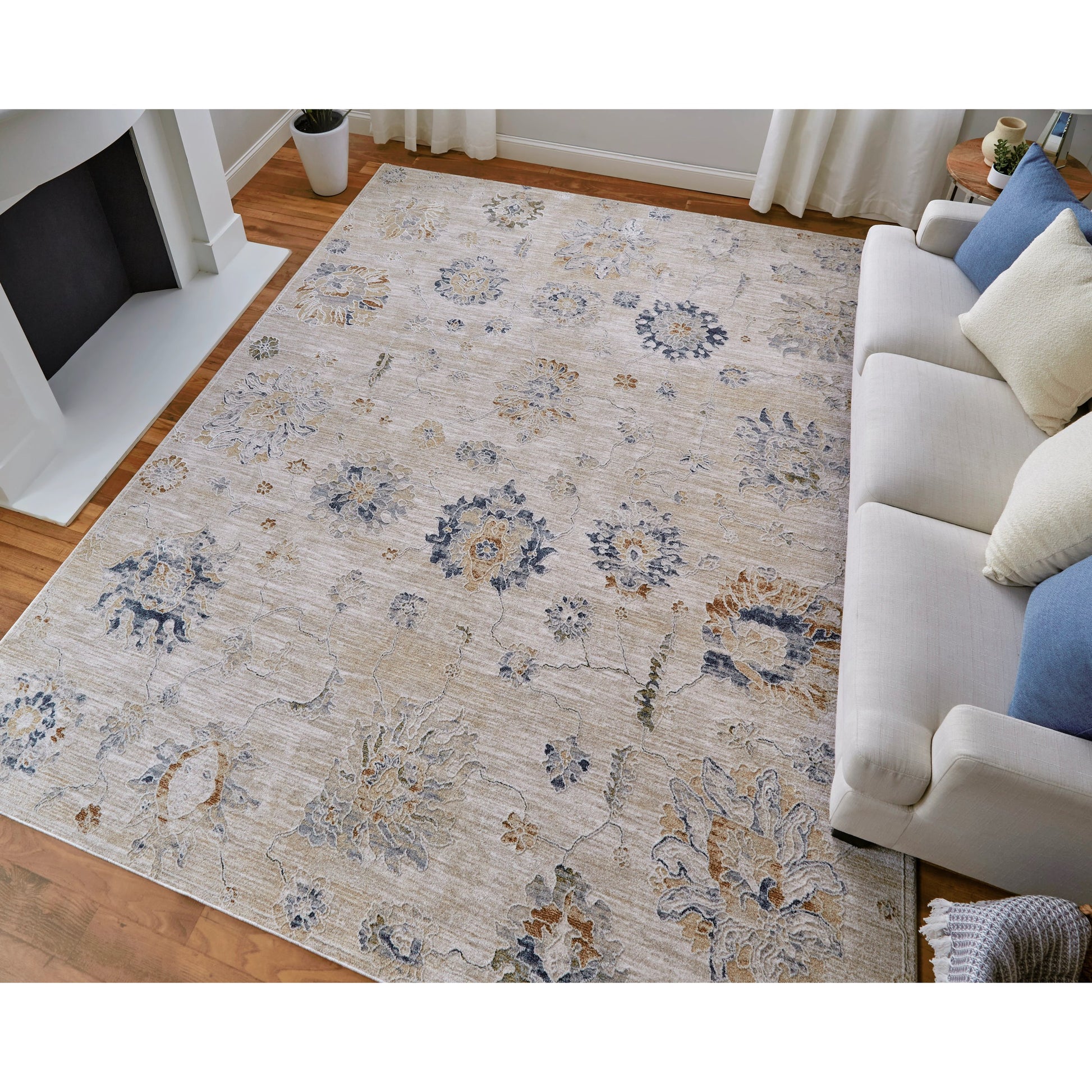 Pasha Transitional & Botanical Rug - 39M9F by Feizy in taupe, ivory, blue. Made from polyester in a unique style.