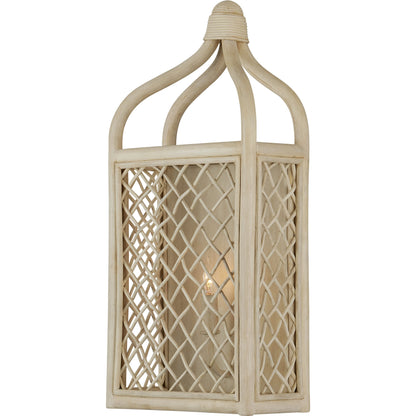Wanstead Ivory Wall Sconce by Currey and Company in bleached natural, antique pearl. Made from rattan, wrought iron in a cottage & farmhouse style.
