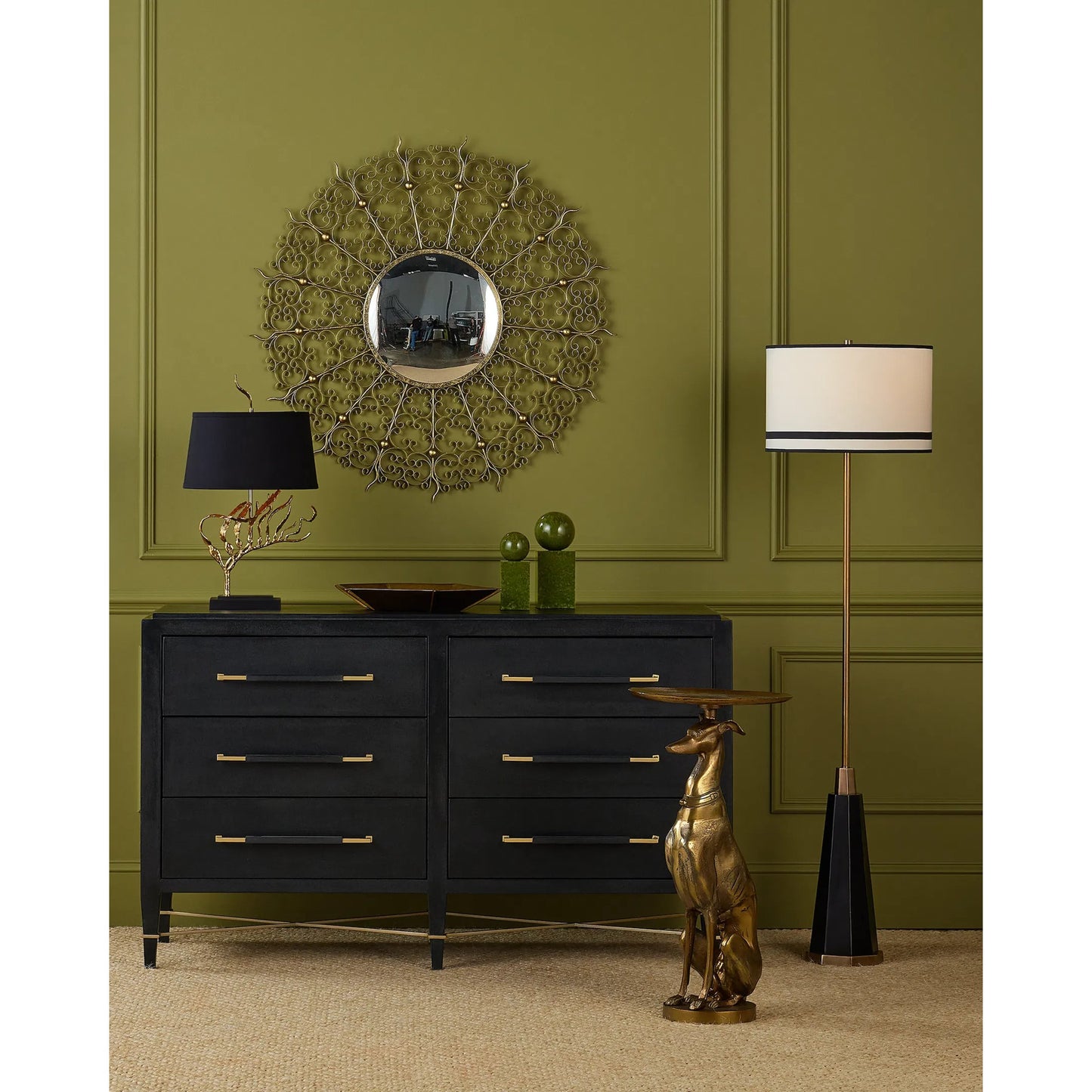 005 SI-2386948 | Lifestyle | Ballyregan Accent Table by Currey and Company in antique brass. Made from cast aluminum in a modern style.