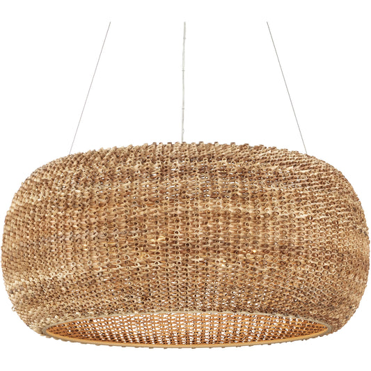 Boucle Chandelier by Currey and Company in natural, beige. Made from rattan, wrought iron in a unique style.