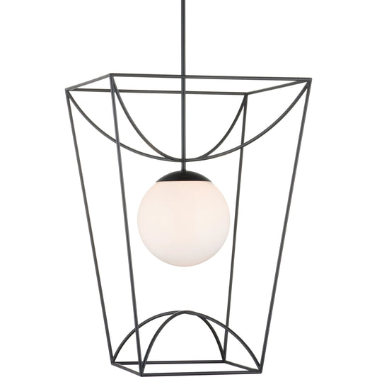 Rochefort Lantern by Currey and Company in black, white. Made from metal, glass in a modern style.
