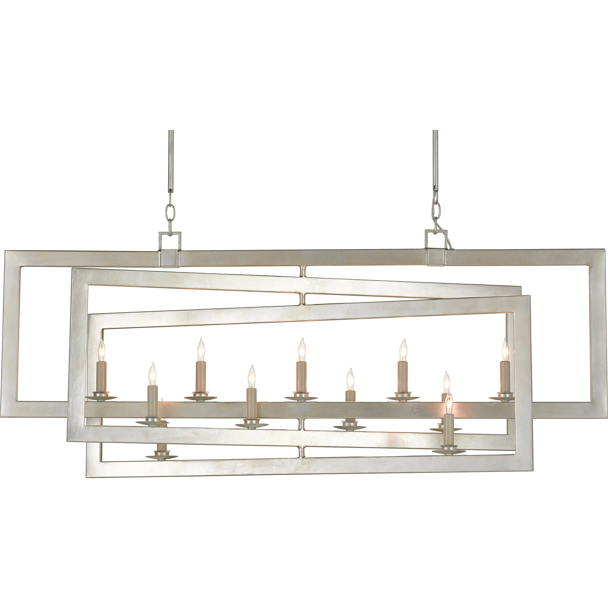 Middleton Rectangular Chandelier by Currey and Company. Made from wrought iron in a modern style.