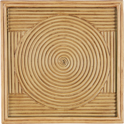 Santos Accent Table by Currey and Company in sea sand, clear. Made from rattan, mahogany, glass in a transitional style.