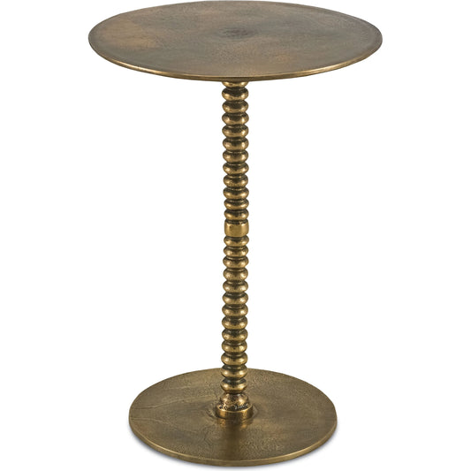 Dasari Accent Table by Currey and Company in brass. Made from aluminum in a modern style.