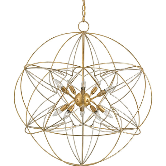 Zenda Orb Chandelier by Currey and Company in contemporary gold leaf, contemporary silver leaf. Made from wrought iron in a modern style.
