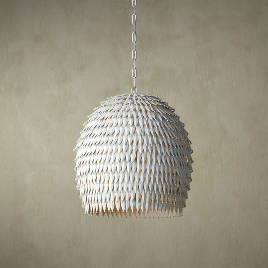 Overlay Pendant by Currey and Company in white. Made from metal in a modern style.