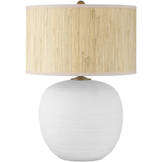 Zena Table Lamp by Currey and Company in textured white. Made from terracotta in a unique style.