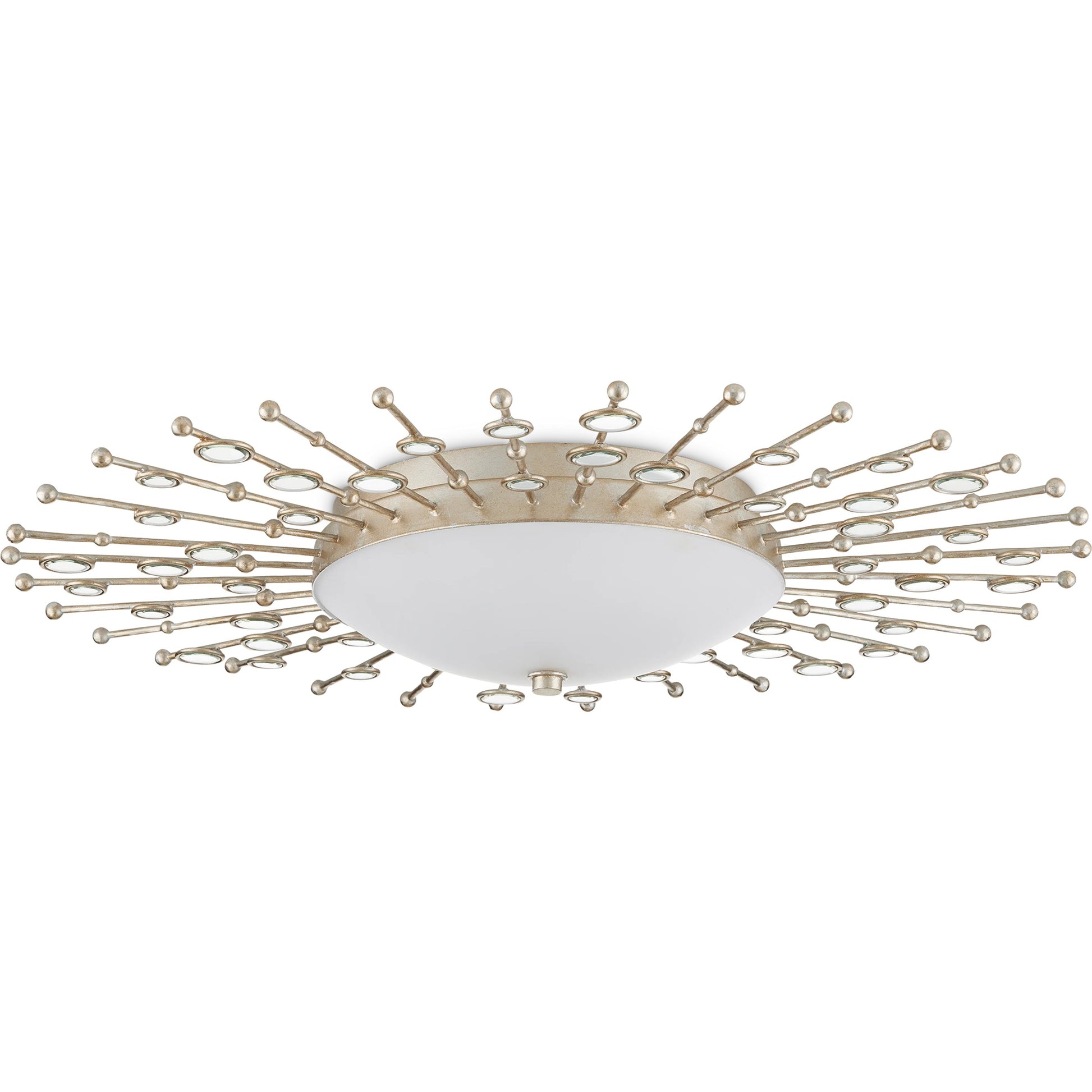 Planisphere Flush Mount by Currey and Company in silver leaf. Made from wrought iron, glass in a modern style.