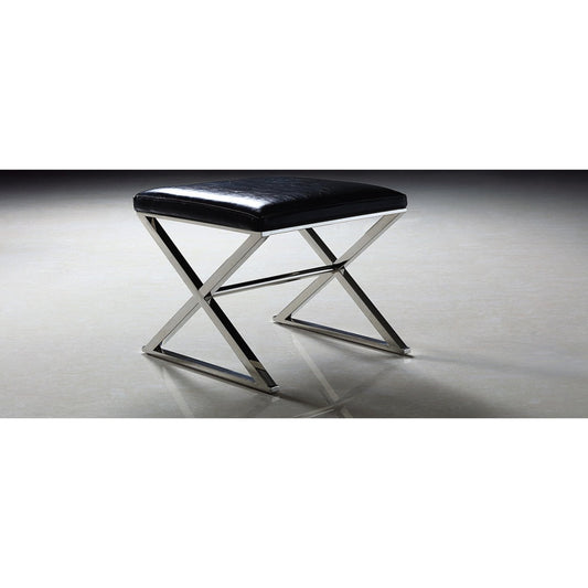 Luxe Footstool by Pasargad Home in chrome. Made from faux leather in a modern style.