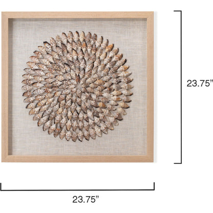 Riviera Framed Wall Art by Jamie Young in off white, brown. Made from shells (conch), linen, pine wood, mdf (backing) in a coastal style.