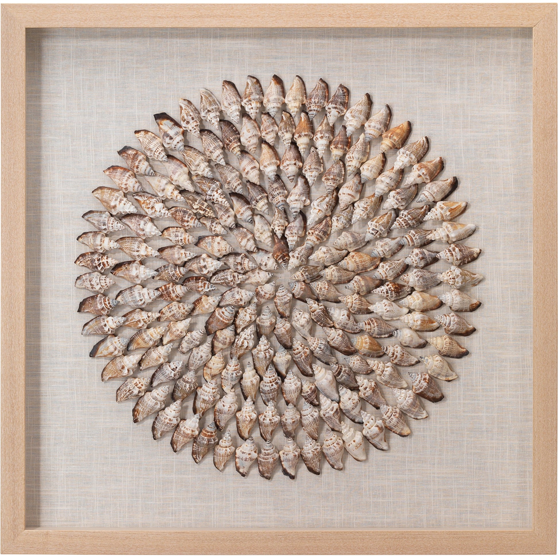 Riviera Framed Wall Art by Jamie Young in off white, brown. Made from shells (conch), linen, pine wood, mdf (backing) in a coastal style.