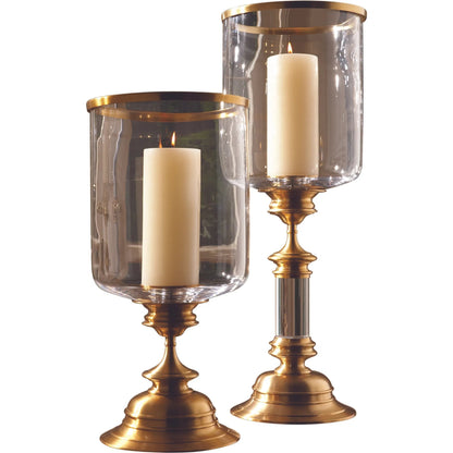 Estate Hurricane by Global Views in antique brass. Made from brass, glass in a traditional style.