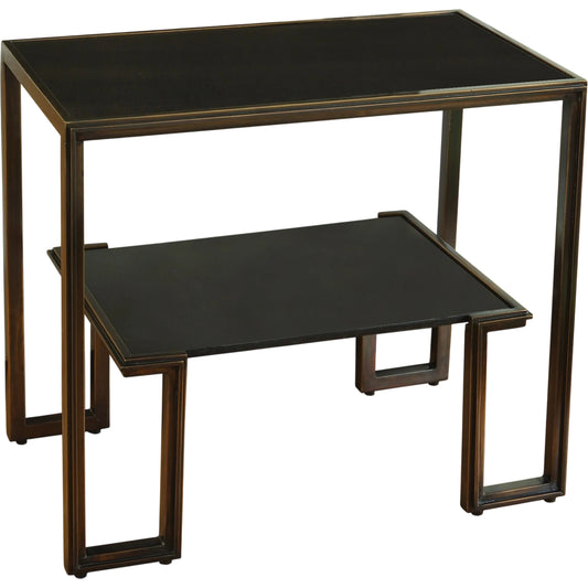One-Up Table by Global Views in bronze. Made from iron, granite in a modern style.