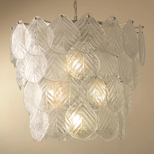 Murano Leaf Chandelier by Global Views. Made from frosted glass in a transitional style.