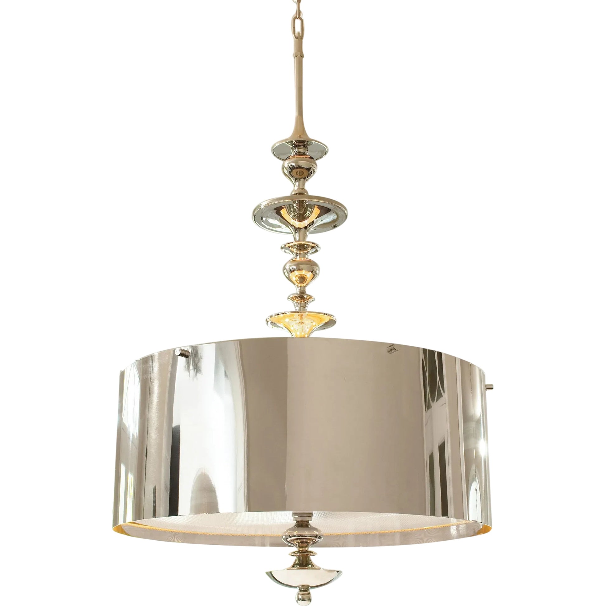 Turned Pendant Chandelier by Global Views in nickel. Made from unique in a transitional style.