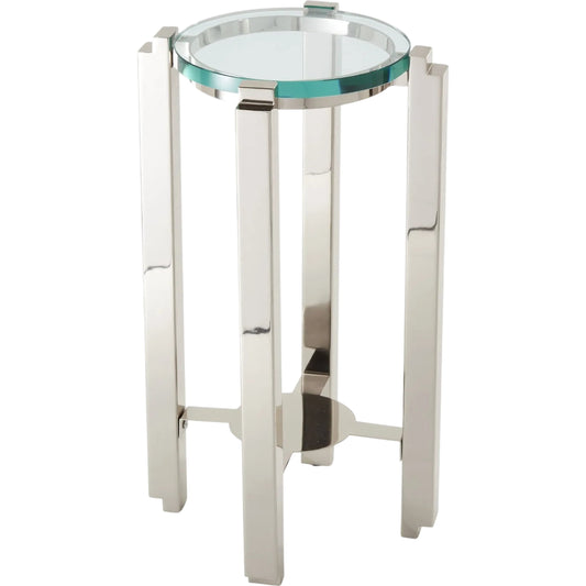 Metro Side Table by Global Views in nickel. Made from stainless steel, tempered glass in a modern style.