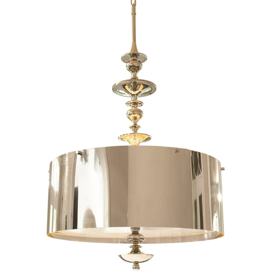 Turned Pendant Chandelier by Global Views in nickel. Made from unique in a transitional style.
