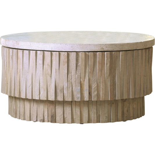 Round Teeter Totter Cocktail Table by Global Views. Made from stainless steel, hand sculpted chiseled stone from rajasthan in a eclectic & global style.