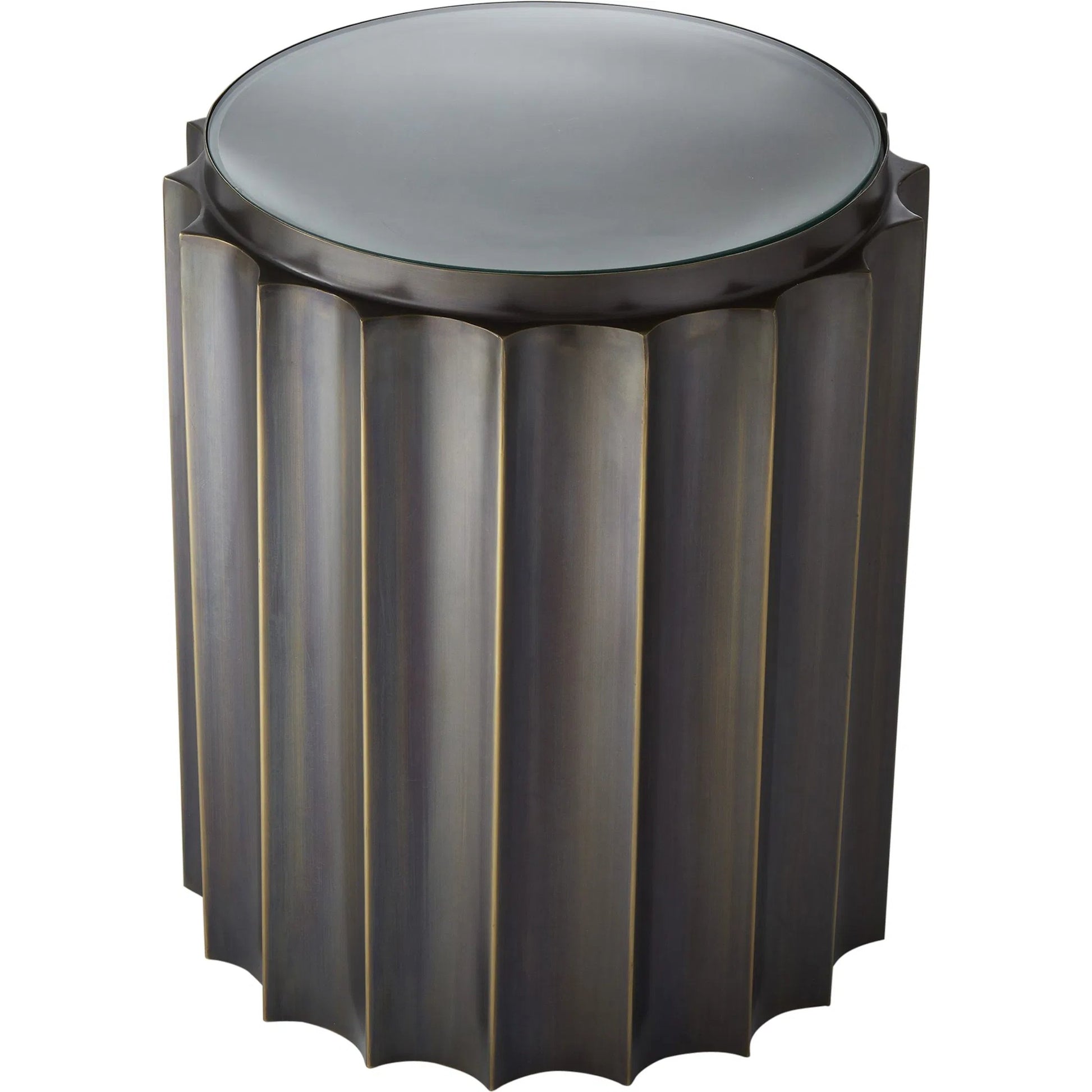 Fluted Column Table by Global Views. Made from stainless steel, tempered glass in a transitional style.
