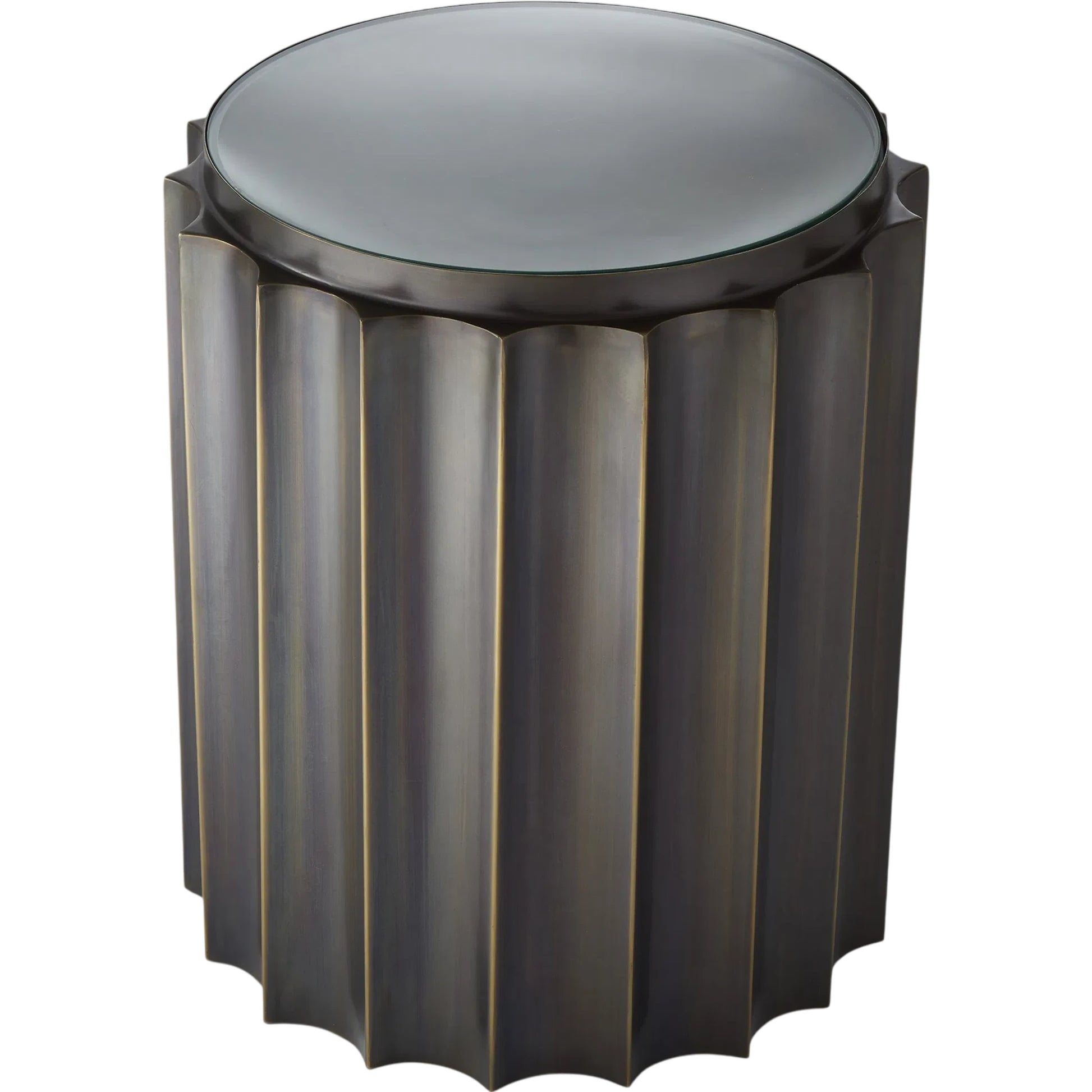 Fluted Column Table by Global Views. Made from stainless steel, tempered glass in a transitional style.