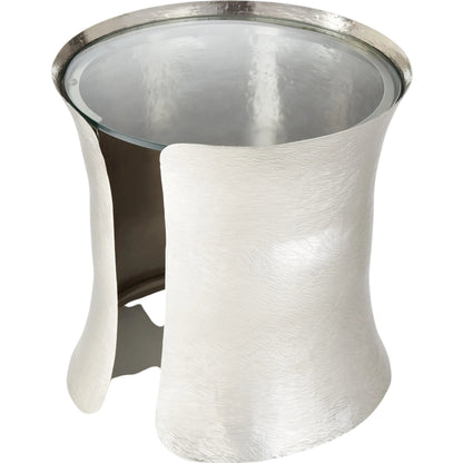 Cuff Side Table by Global Views in nickel lacquer coating. Made from aluminum, glass in a transitional style.