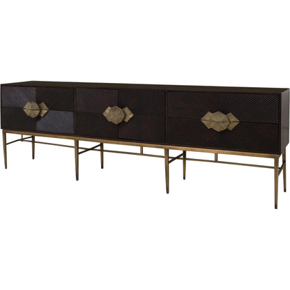 Galapagos Media Cabinet by Global Views in dark walnut, brass. Made from mango, brass in a transitional style.