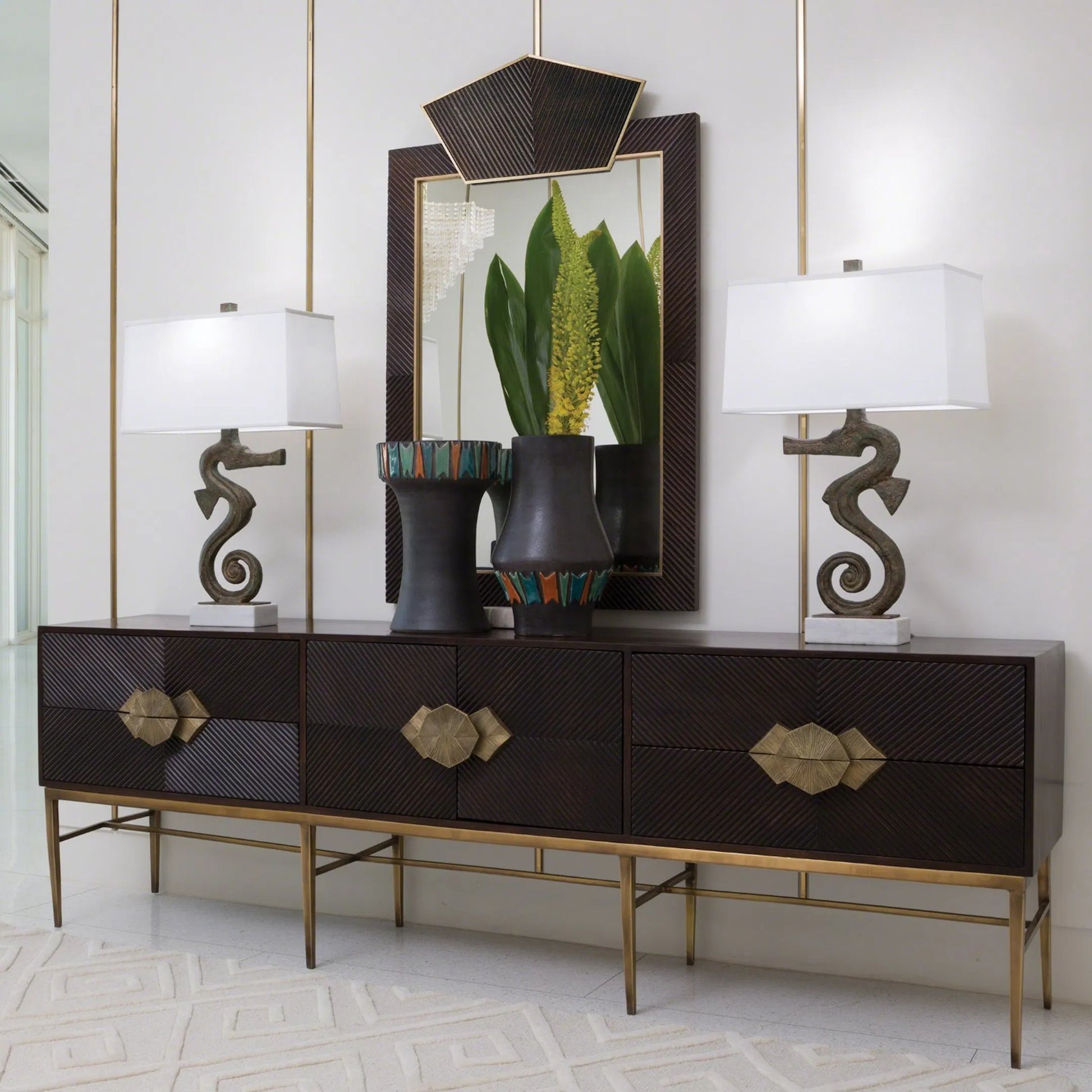 Galapagos Media Cabinet by Global Views in dark walnut, brass. Made from mango, brass in a transitional style.