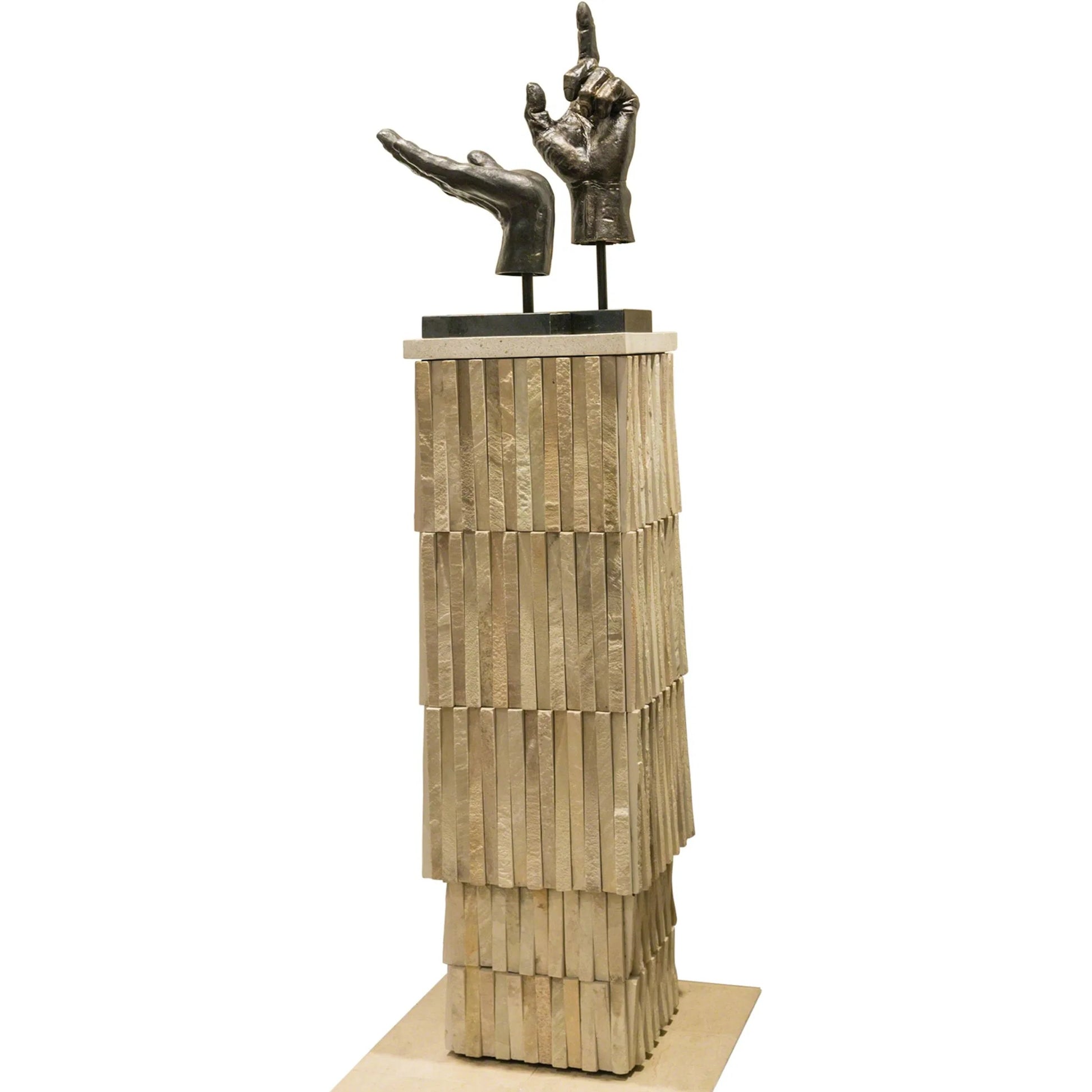 Teeter Totter Pedestal by Global Views. Made from hand sculpted chiseled stone from rajasthan, terrazzo top in a eclectic & global style.