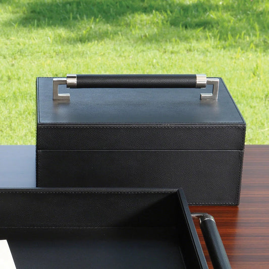 Wrapped Leather Handle Box by Global Views in black and ivory. Made from unique in a unique style.
