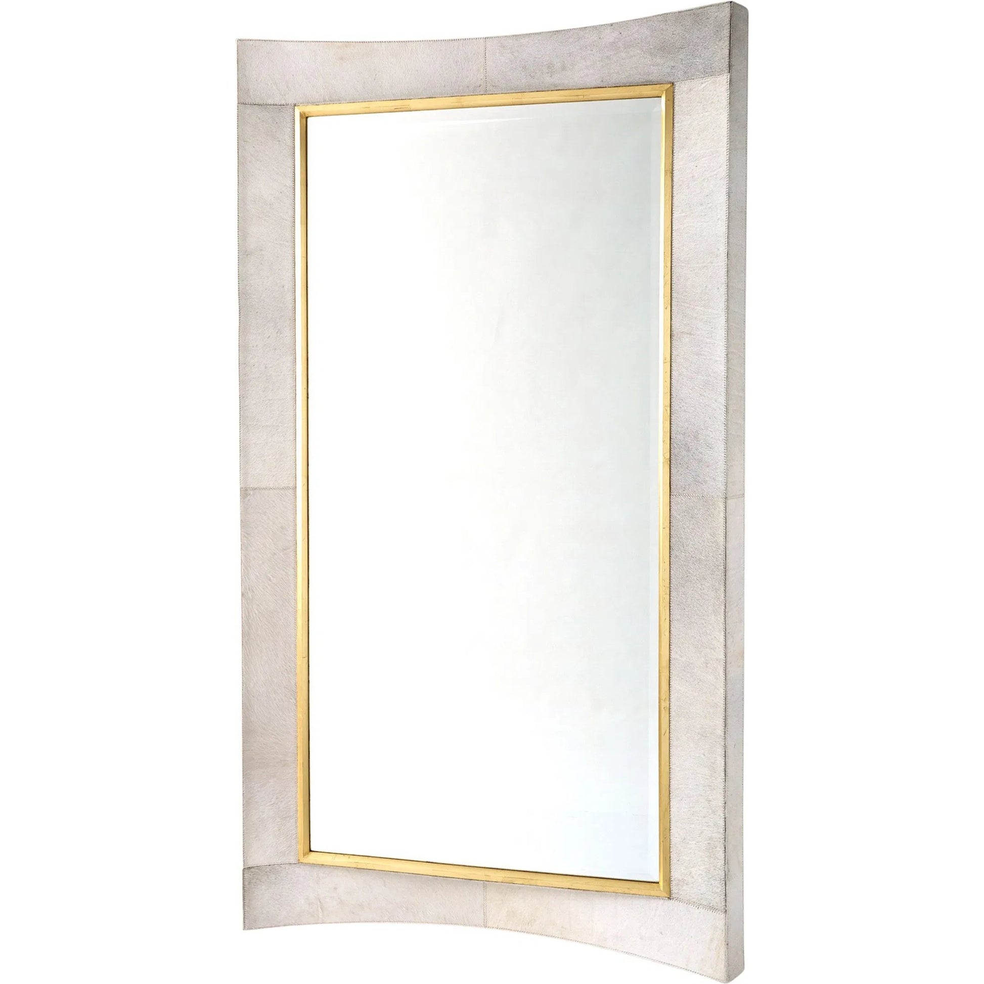 Curved Floor Mirror by Global Views in gold leaf. Made from unique in a transitional style.