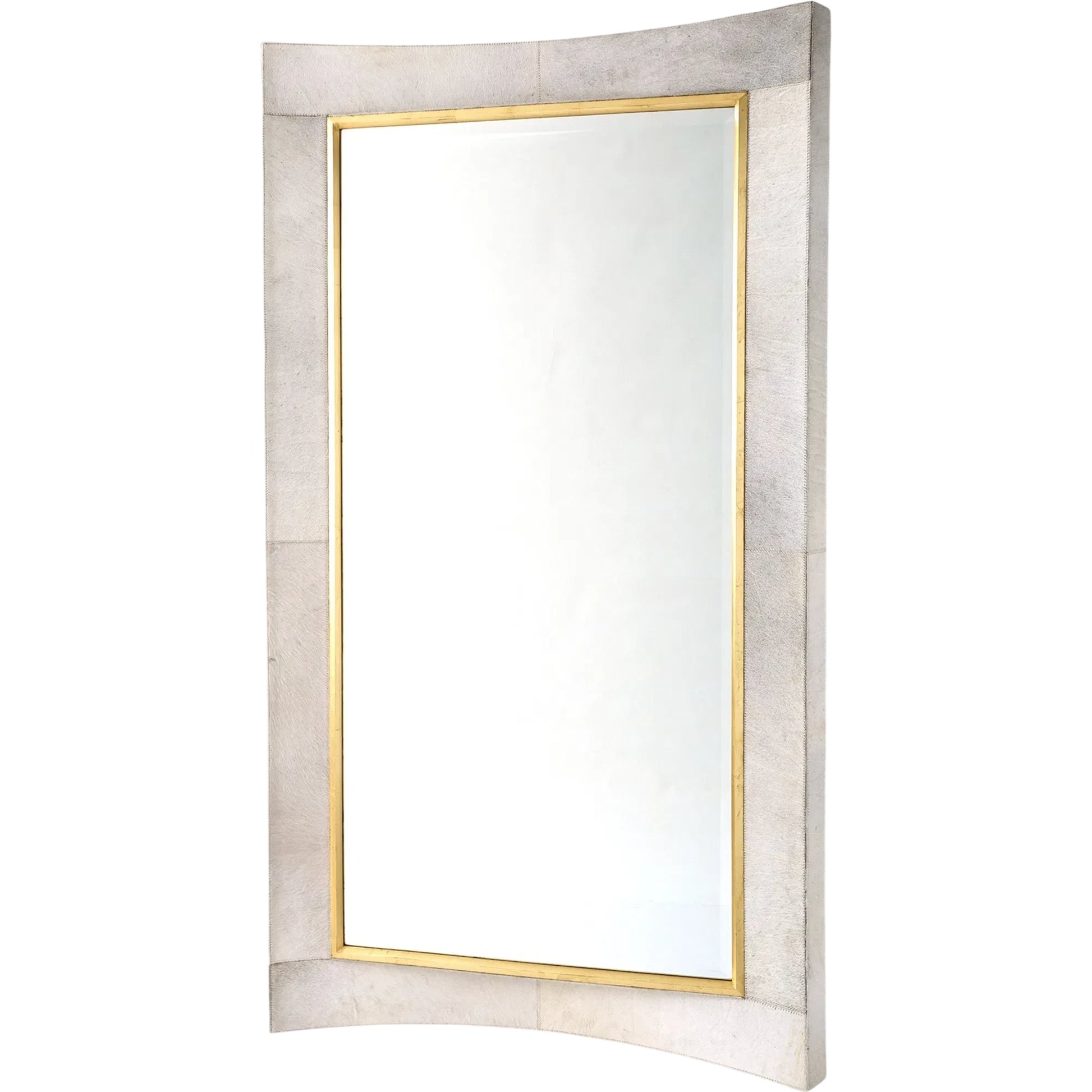 Curved Floor Mirror by Global Views in gold leaf. Made from unique in a transitional style.