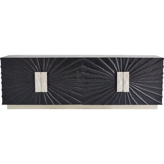 Pleated Media Cabinet by Global Views in black, nickel. Made from pine, aluminum, metal, glass in a eclectic & global style.