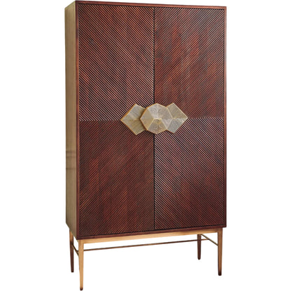 Galapagos Bar by Global Views in walnut, antique brass. Made from mango, brass, glass in a transitional style.