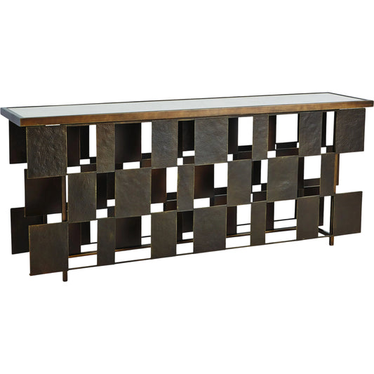Layered Console by Global Views in bronze, gold. Made from iron, white honed marble in a eclectic & global style.